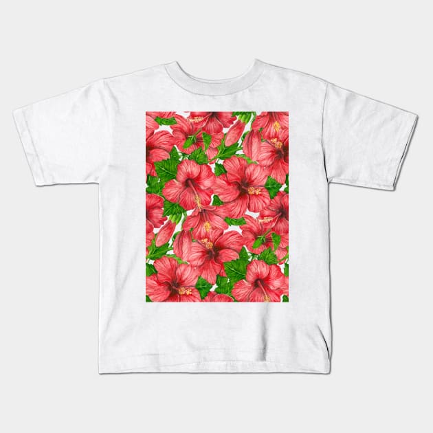 Red hibiscus pattern II Kids T-Shirt by katerinamk
